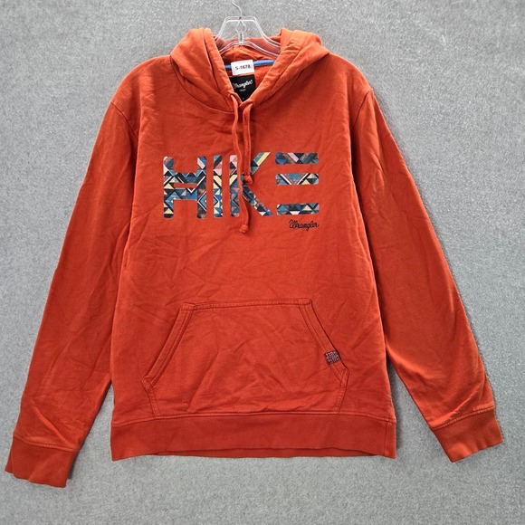 Wrangler Men Sweatshirt Large Orange Hoodie Logo Hike Aztec Long Sleeve - Picture 1 of 9
